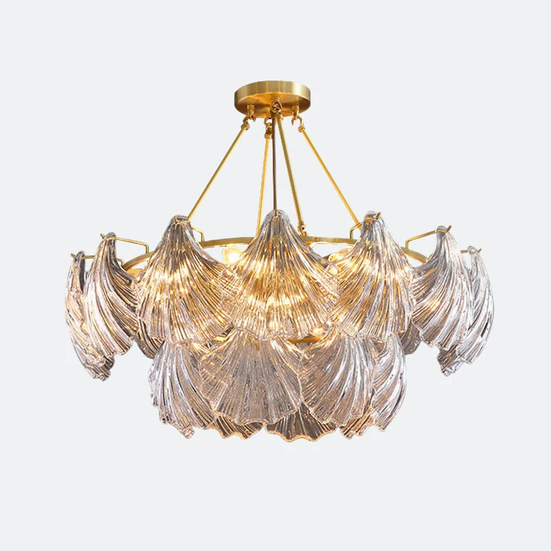 Messing schelp kroonluchter licht eenvoud geribbeld kristal eetkamer hanglamp Clearhalo