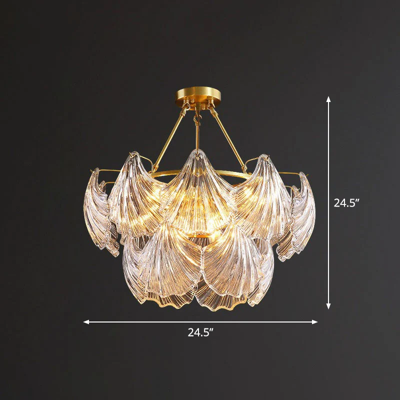 Messing schelp kroonluchter licht eenvoud geribbeld kristal eetkamer hanglamp Clearhalo