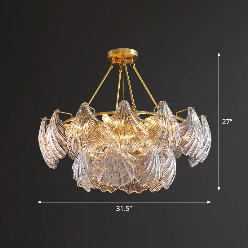 Messing schelp kroonluchter licht eenvoud geribbeld kristal eetkamer hanglamp Clearhalo