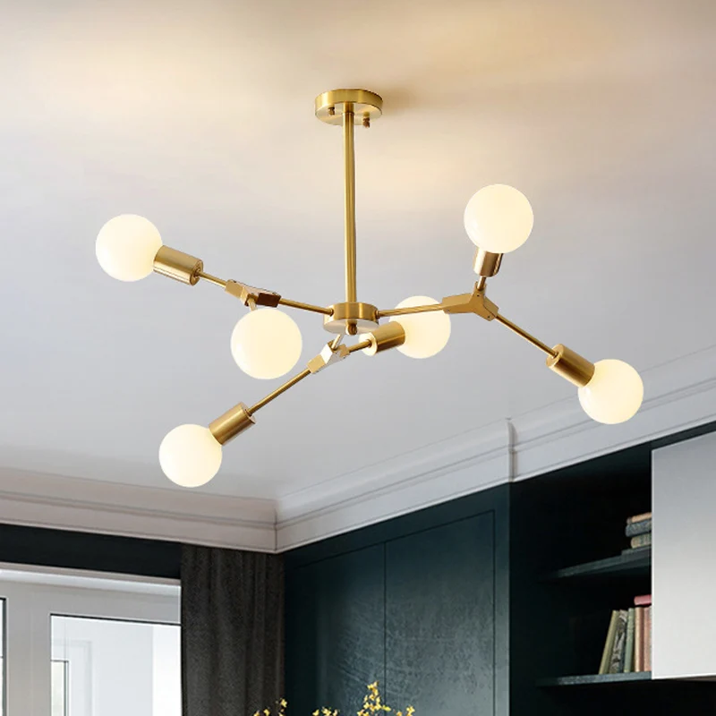 Messing vertakte draaibare semi-inbouw modernisme 6-kops metalen plafondlamp met open lampontwerp Clearhalo