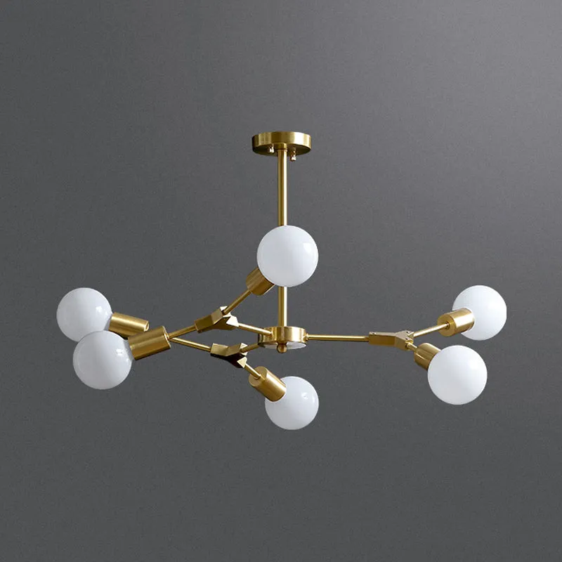 Messing vertakte draaibare semi-inbouw modernisme 6-kops metalen plafondlamp met open lampontwerp Clearhalo