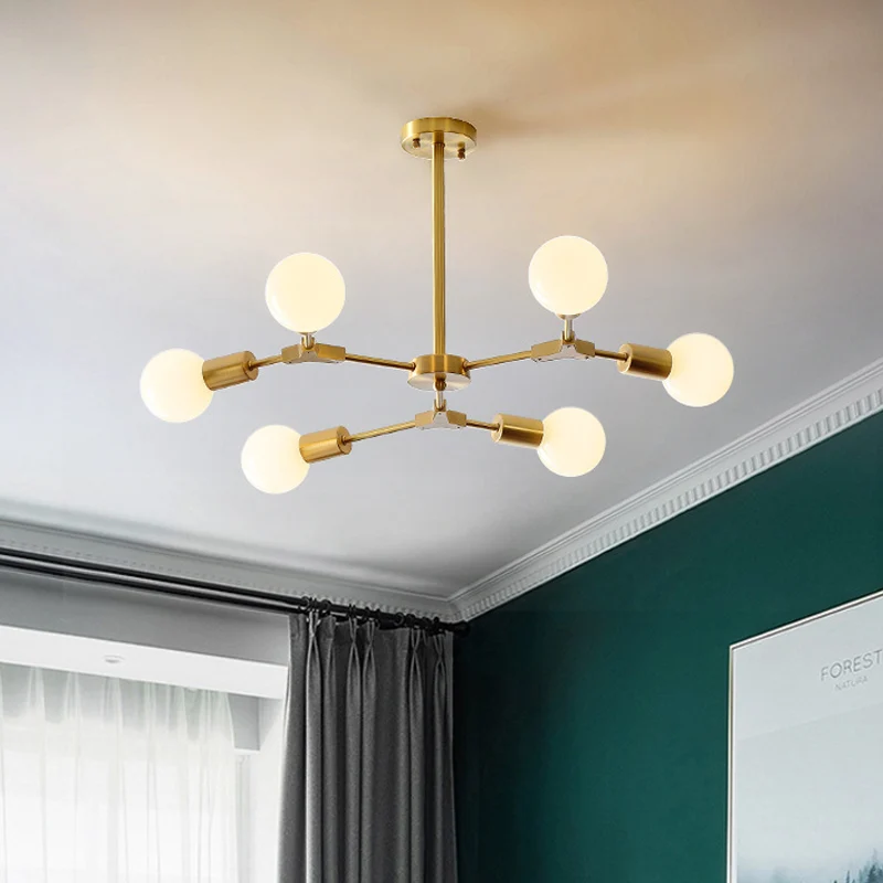 Messing vertakte draaibare semi-inbouw modernisme 6-kops metalen plafondlamp met open lampontwerp Clearhalo