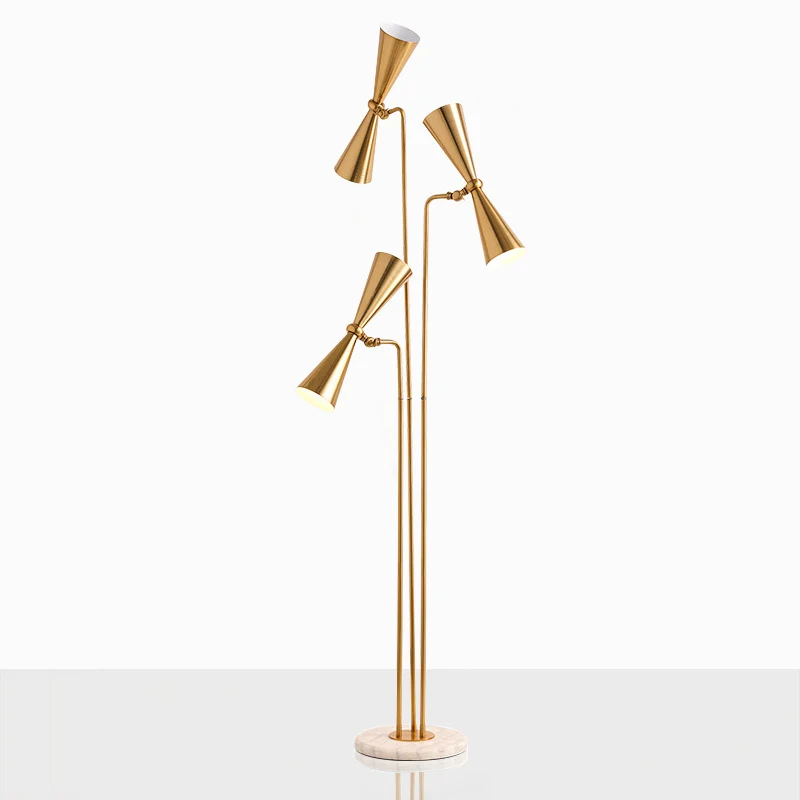 Messing zandloper leesvloerlamp modern 3-lichts metallic opstaand licht voor woonkamer Clearhalo