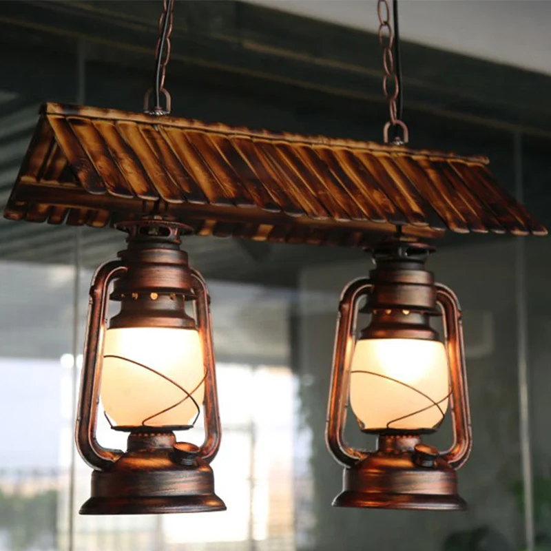 Metaal donkerbruin eilandlicht kerosine 2 lampen vintage stijl hangende kroonluchter voor keuken Clearhalo