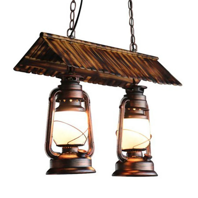 Metaal donkerbruin eilandlicht kerosine 2 lampen vintage stijl hangende kroonluchter voor keuken Clearhalo