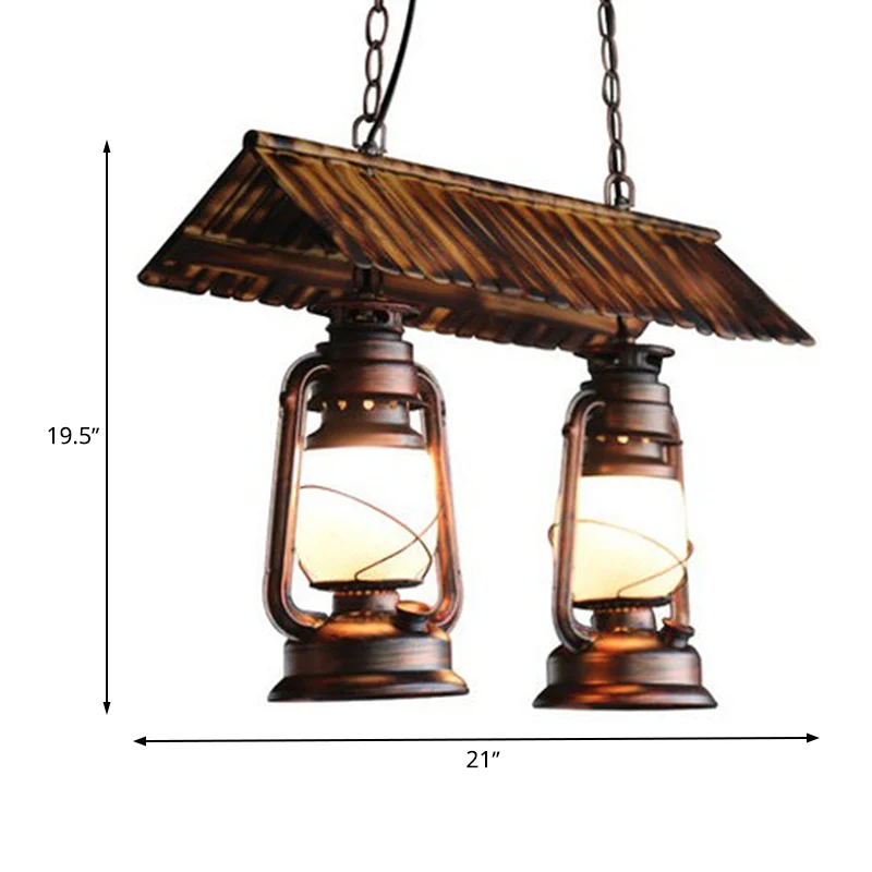 Metaal donkerbruin eilandlicht kerosine 2 lampen vintage stijl hangende kroonluchter voor keuken Clearhalo