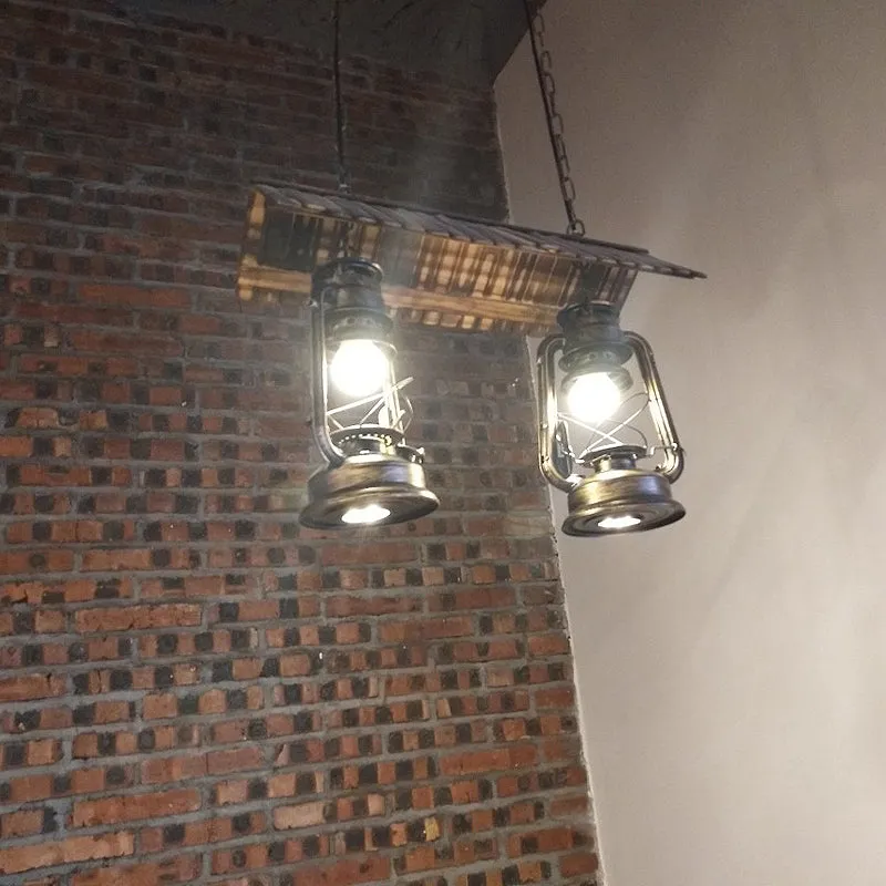 Metaal donkerbruin eilandlicht kerosine 2 lampen vintage stijl hangende kroonluchter voor keuken Clearhalo