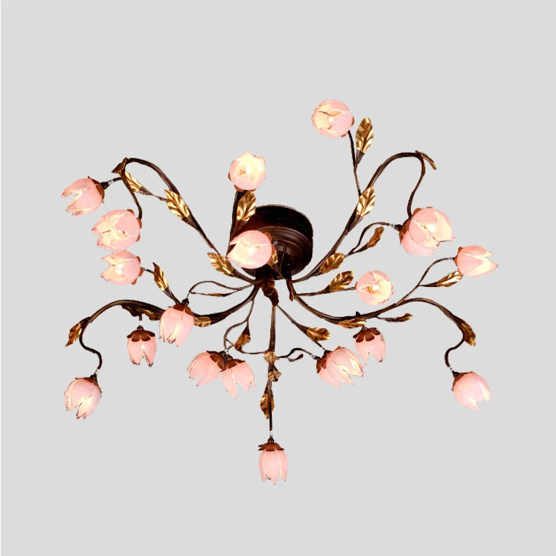 Metaal donkerbruin semi-flush lotus 20 lampen Amerikaanse tuin LED dicht bij plafondlamp voor studeerkamer Clearhalo