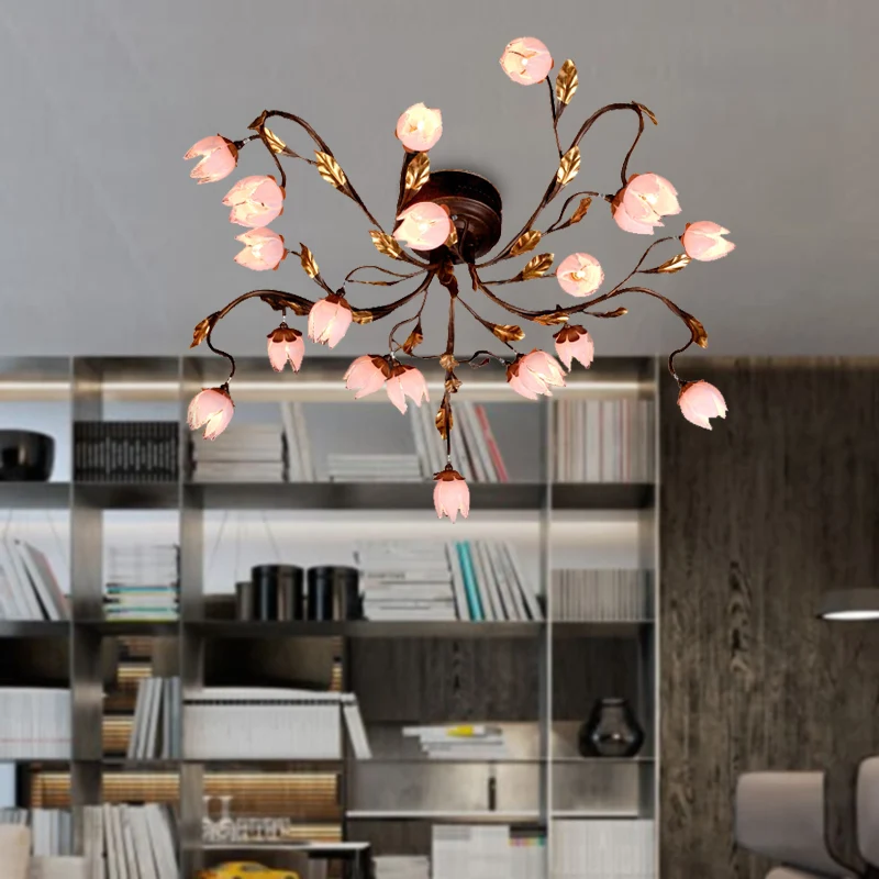 Metaal donkerbruin semi-flush lotus 20 lampen Amerikaanse tuin LED dicht bij plafondlamp voor studeerkamer Clearhalo