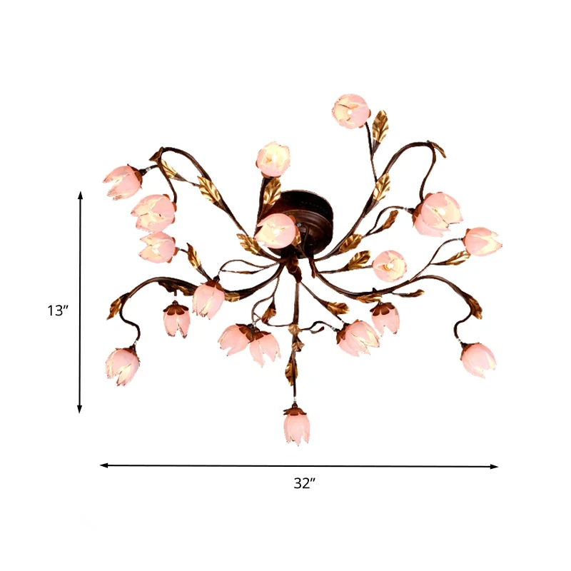 Metaal donkerbruin semi-flush lotus 20 lampen Amerikaanse tuin LED dicht bij plafondlamp voor studeerkamer Clearhalo