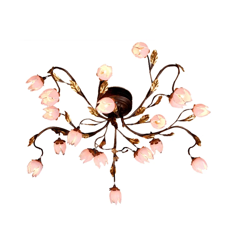 Metaal donkerbruin semi-flush lotus 20 lampen Amerikaanse tuin LED dicht bij plafondlamp voor studeerkamer Clearhalo