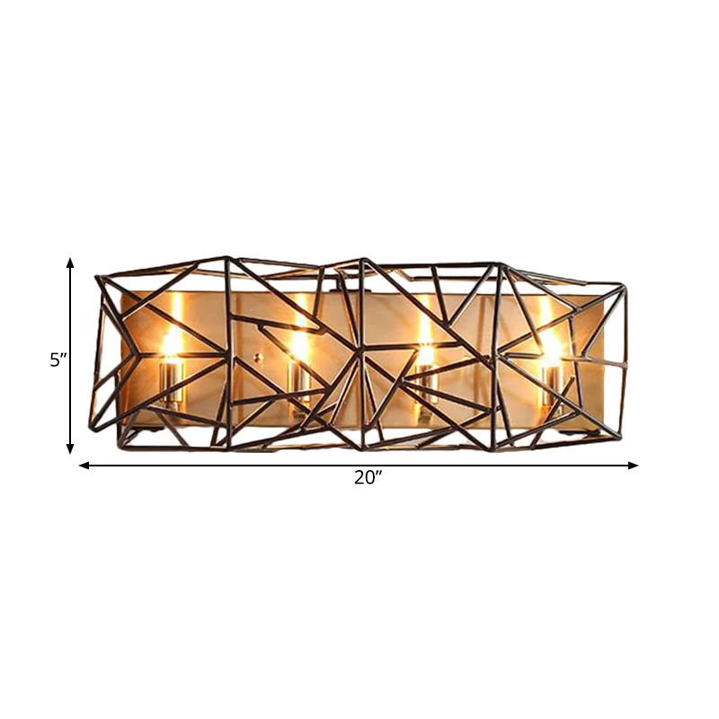 Metaal gekooide schanslamp Traditionele 4-lichts binnenwandgemonteerde lamp zwart Clearhalo