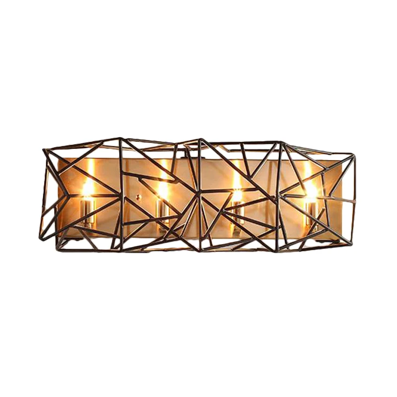 Metaal gekooide schanslamp Traditionele 4-lichts binnenwandgemonteerde lamp zwart Clearhalo