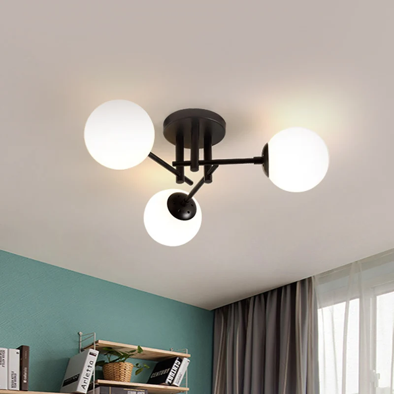 Metaal gekruiste lijnen Semi-verzonken plafondverlichting Nordic 3/8/12 koppen Zwart plafondinbouw met kogelglazen kap voo...