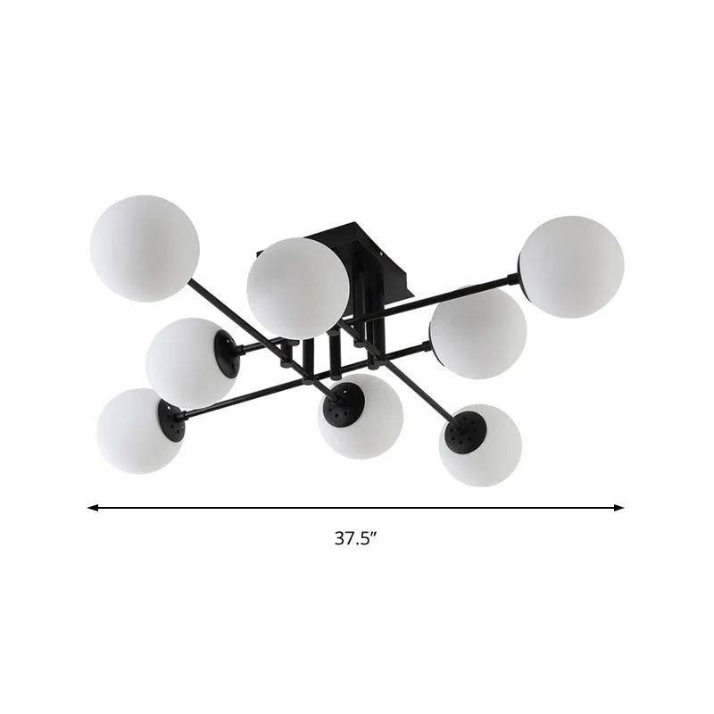 Metaal gekruiste lijnen Semi-verzonken plafondverlichting Nordic 3/8/12 koppen Zwart plafondinbouw met kogelglazen kap voo...