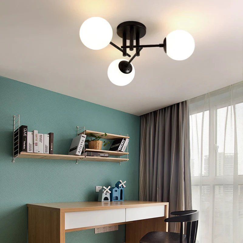 Metaal gekruiste lijnen Semi-verzonken plafondverlichting Nordic 3/8/12 koppen Zwart plafondinbouw met kogelglazen kap voo...