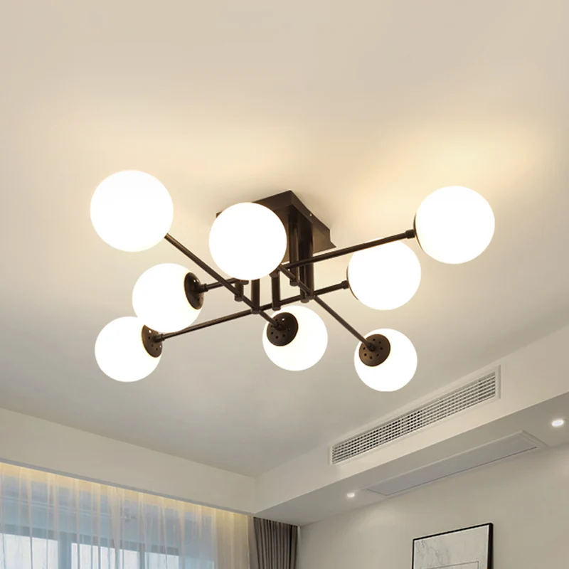 Metaal gekruiste lijnen Semi-verzonken plafondverlichting Nordic 3/8/12 koppen Zwart plafondinbouw met kogelglazen kap voo...