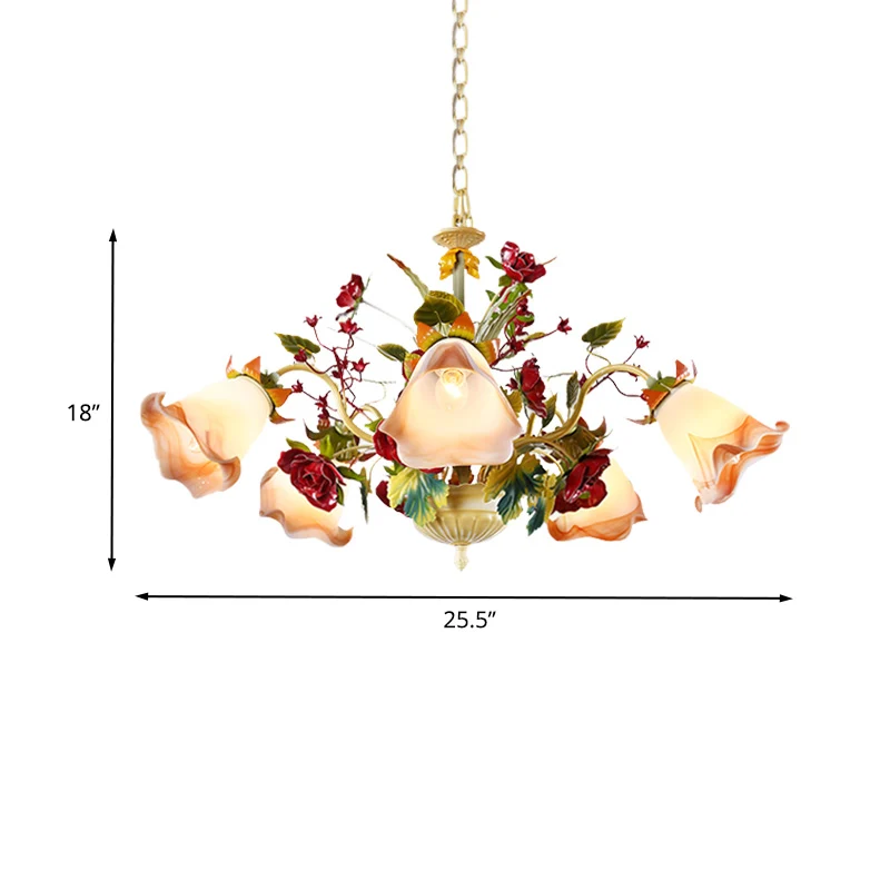 Metaal gele kroonluchter verlichtingsarmatuur Rose 5/8 lampen Pastorale stijl LED hangende plafondlamp voor woonkamer Clea...