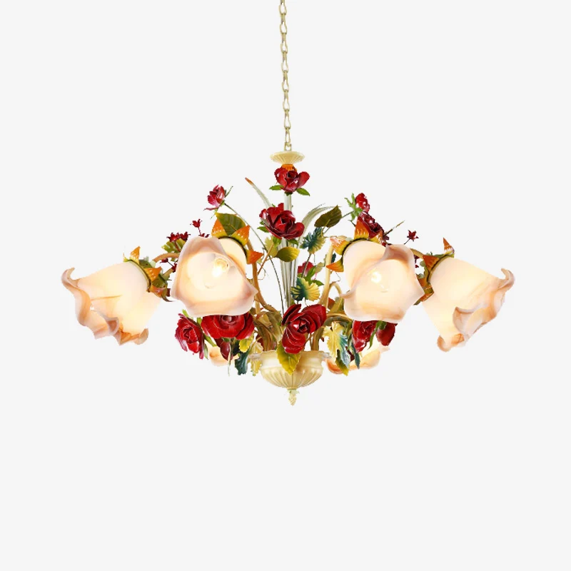 Metaal gele kroonluchter verlichtingsarmatuur Rose 5/8 lampen Pastorale stijl LED hangende plafondlamp voor woonkamer Clea...