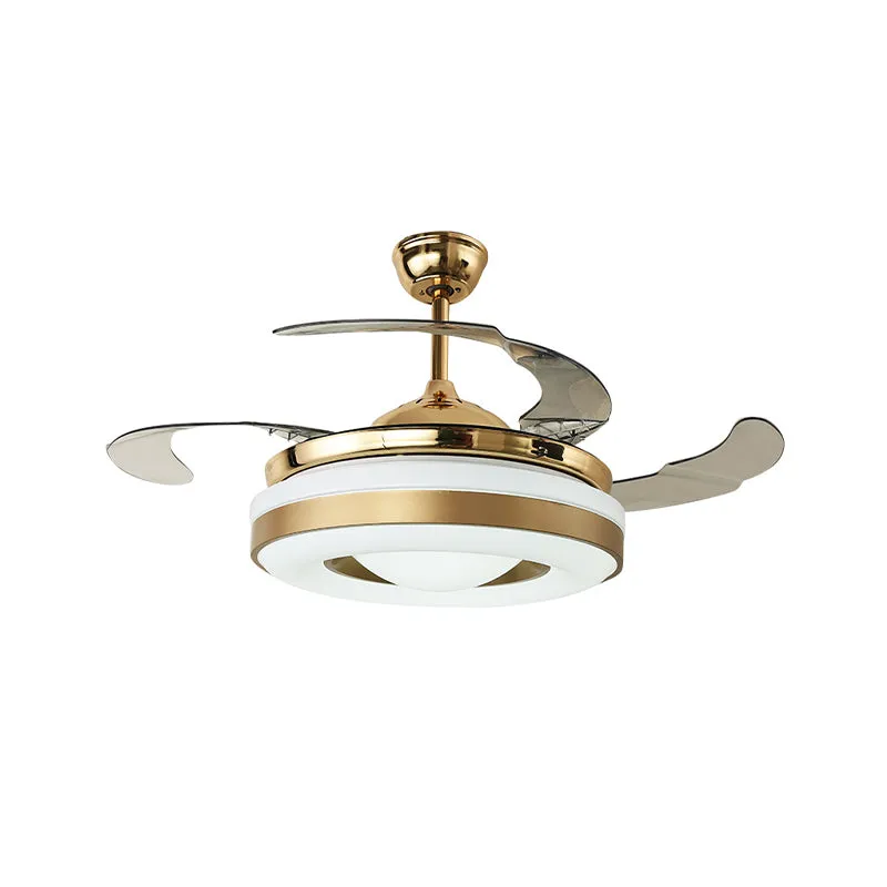 Metaal goud hangende ventilator verlichting cirkel LED 42" W moderne semi-inbouwlamp met 4 heldere bladen, afstandsbedieni...