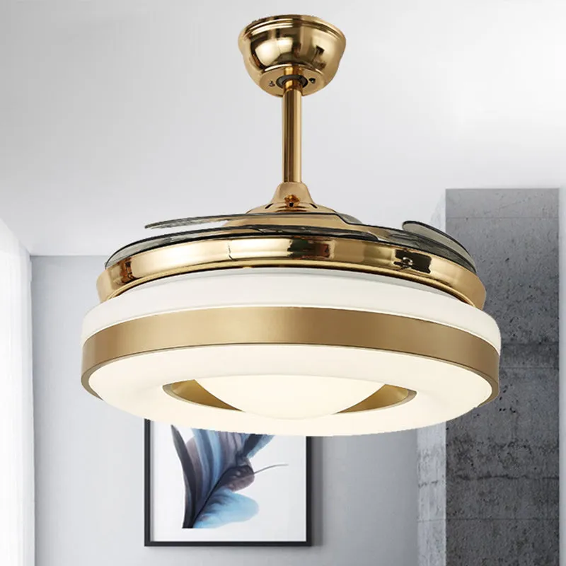 Metaal goud hangende ventilator verlichting cirkel LED 42" W moderne semi-inbouwlamp met 4 heldere bladen, afstandsbedieni...