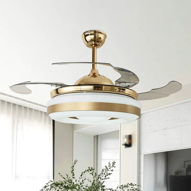 Metaal goud hangende ventilator verlichting cirkel LED 42" W moderne semi-inbouwlamp met 4 heldere bladen, afstandsbedieni...