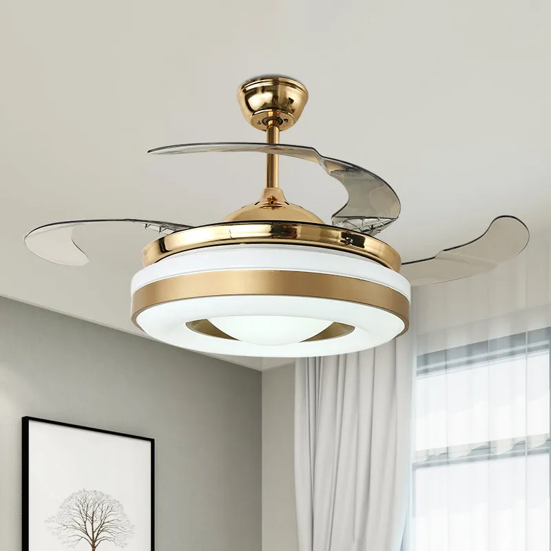 Metaal goud hangende ventilator verlichting cirkel LED 42" W moderne semi-inbouwlamp met 4 heldere bladen, afstandsbedieni...