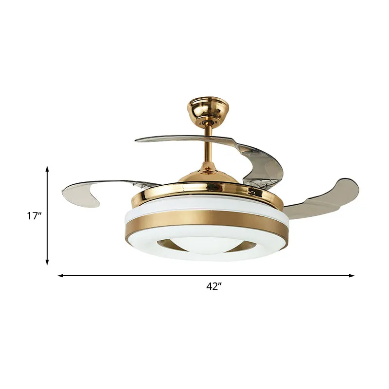 Metaal goud hangende ventilator verlichting cirkel LED 42" W moderne semi-inbouwlamp met 4 heldere bladen, afstandsbedieni...