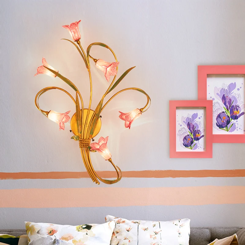 Metaal goud schanslamp Lily 6 hoofden romantische pastorale wandverlichting voor woonkamer Clearhalo