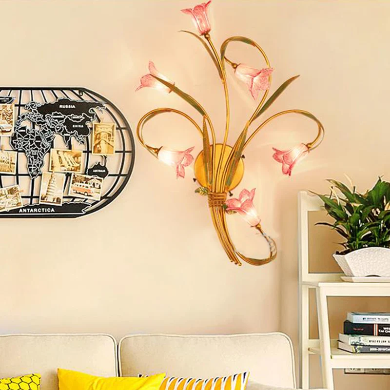 Metaal goud schanslamp Lily 6 hoofden romantische pastorale wandverlichting voor woonkamer Clearhalo