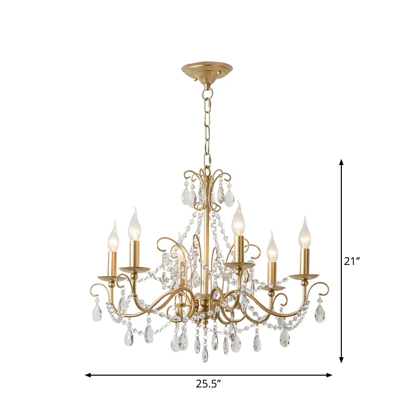 Metaal goudkleurige kroonluchter kandelaar Victoriaanse stijl hanglamp met kristallen accenten Clearhalo