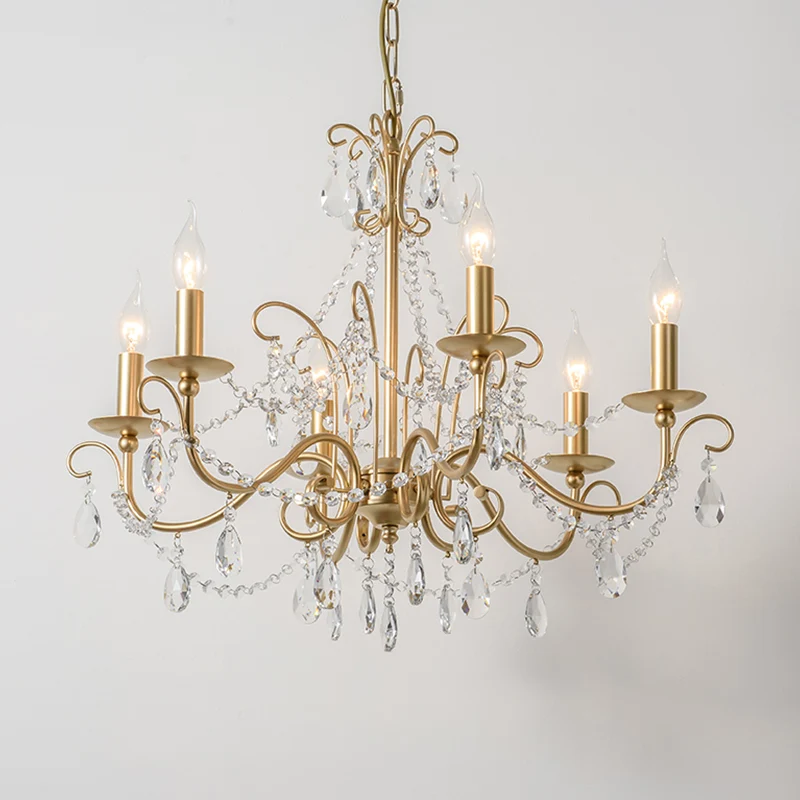 Metaal goudkleurige kroonluchter kandelaar Victoriaanse stijl hanglamp met kristallen accenten Clearhalo
