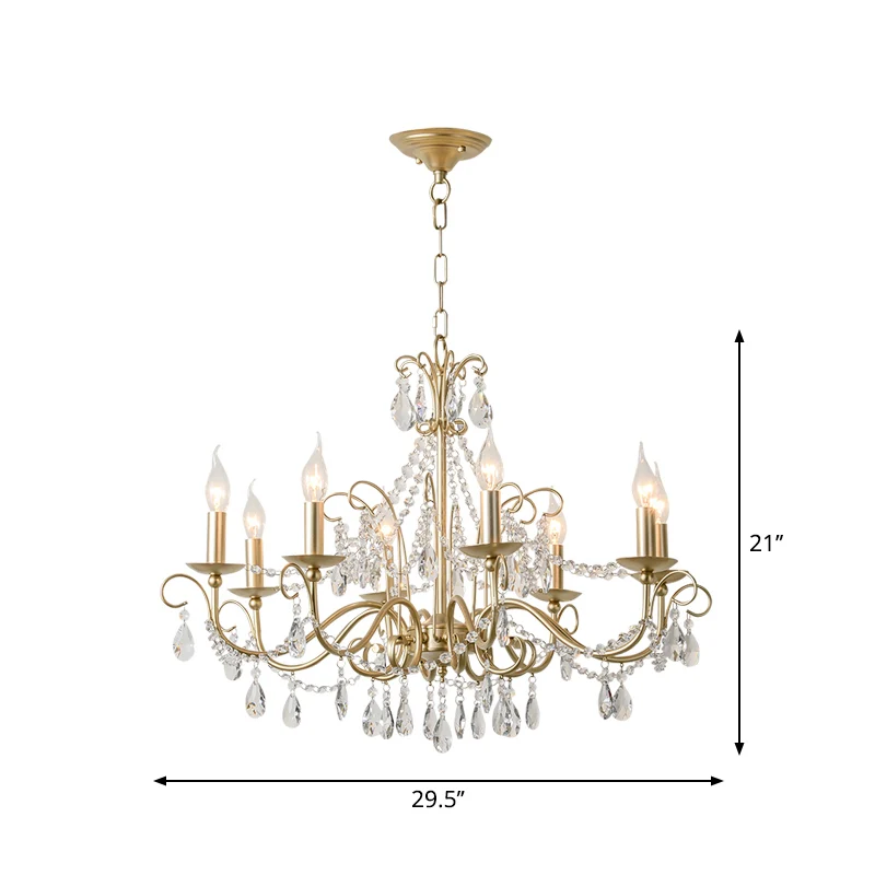 Metaal goudkleurige kroonluchter kandelaar Victoriaanse stijl hanglamp met kristallen accenten Clearhalo