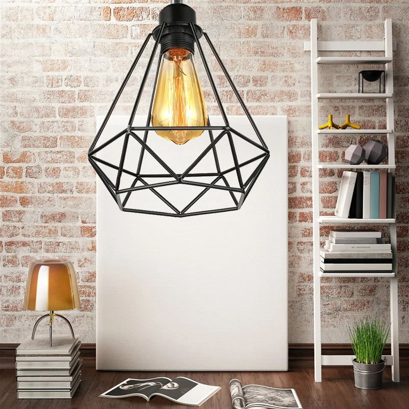 Metaaldiamantkooi Plafondgemonteerd armatuur Industrieel 1 hoofd Eetkamer Semi-inbouwverlichting zwart Clearhalo