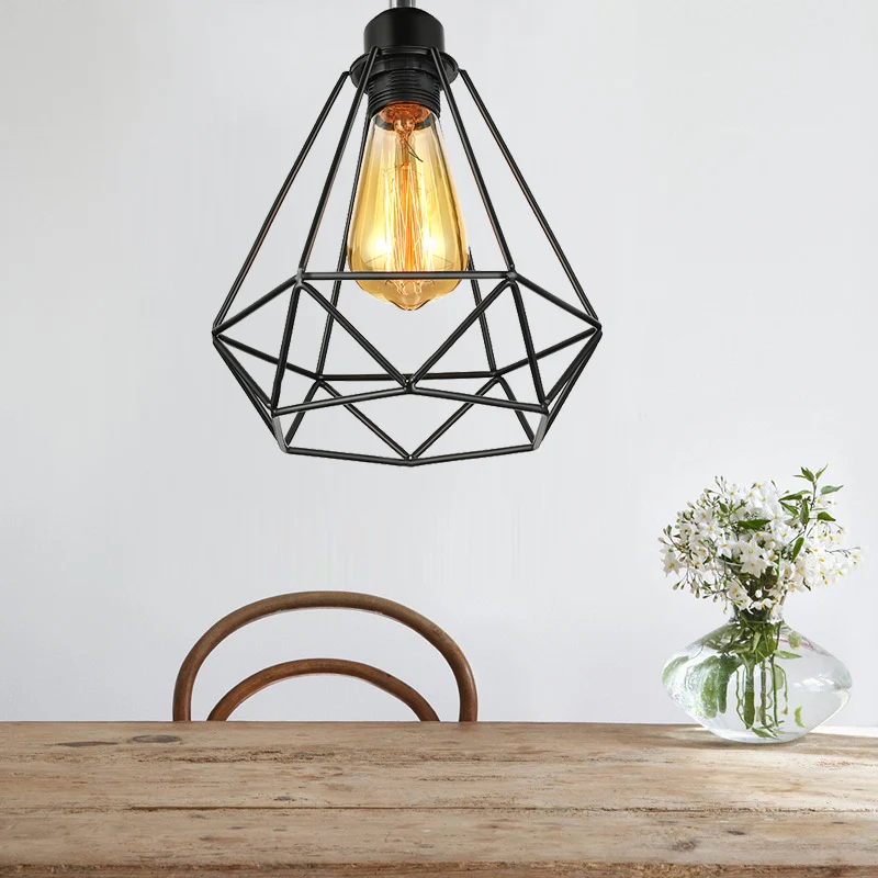 Metaaldiamantkooi Plafondgemonteerd armatuur Industrieel 1 hoofd Eetkamer Semi-inbouwverlichting zwart Clearhalo