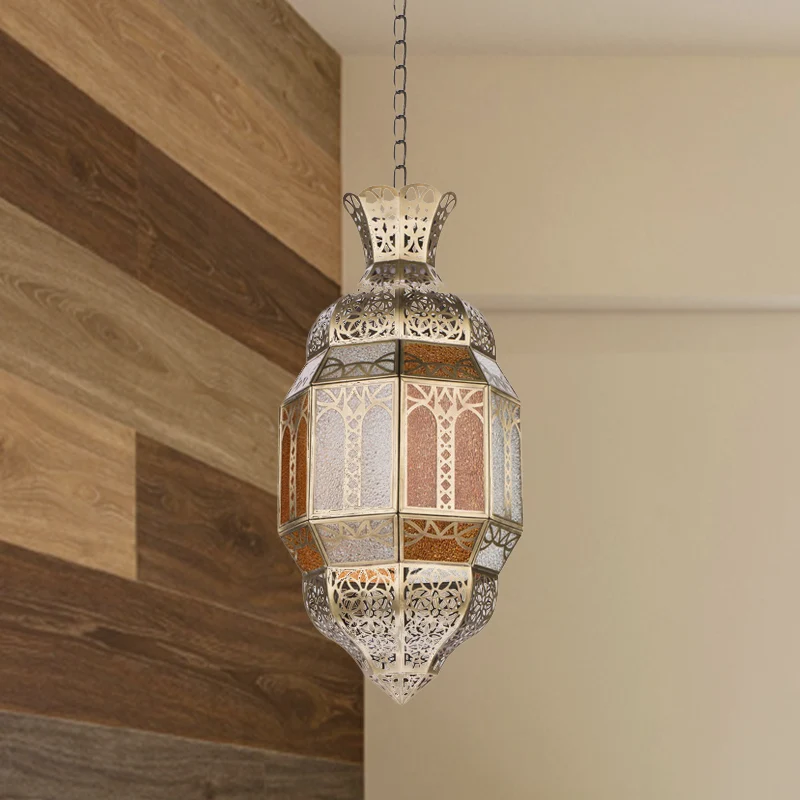 Metaal-messing afwerking Hangende verlichting Lantaarn Traditionele plafondhanglamp met 1 kop Clearhalo