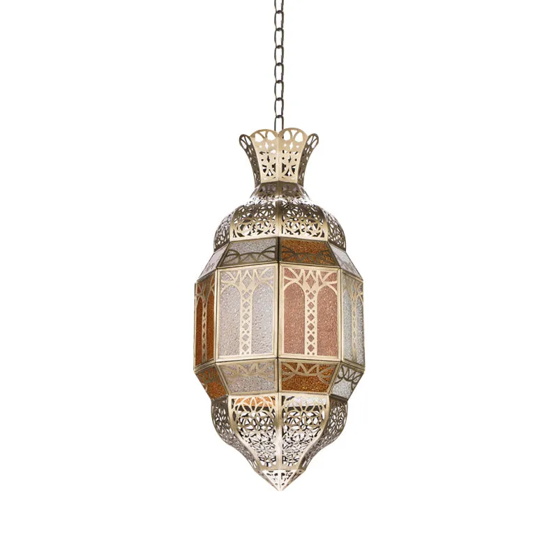 Metaal-messing afwerking Hangende verlichting Lantaarn Traditionele plafondhanglamp met 1 kop Clearhalo