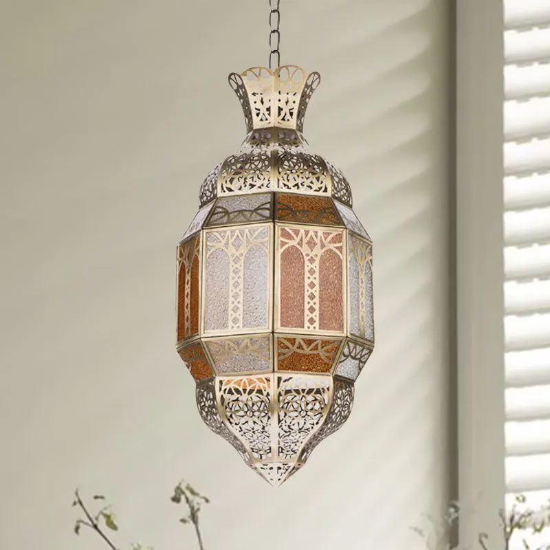 Metaal-messing afwerking Hangende verlichting Lantaarn Traditionele plafondhanglamp met 1 kop Clearhalo