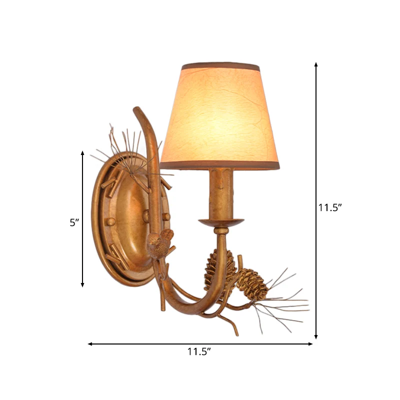 Metal Cone Sconce Lighting Vintage 1-lichts binnenwandgemonteerde lamp brons met vogelaccent Clearhalo