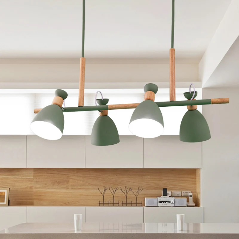 Metal Dome Shade Island kroonluchter 4-kops hangende hanglamp Scandinavische stijl groen/grijs/wit Clearhalo