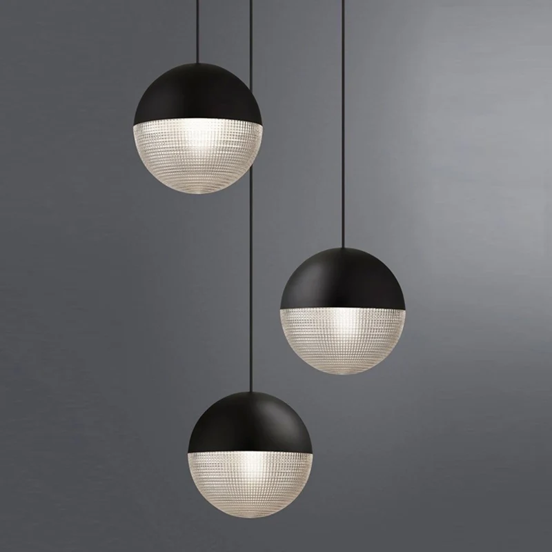 Metalen 1-lichts hanglamp, moderne bolvormige prismatische glazen hanglamp uit het midden van de eeuw Clearhalo