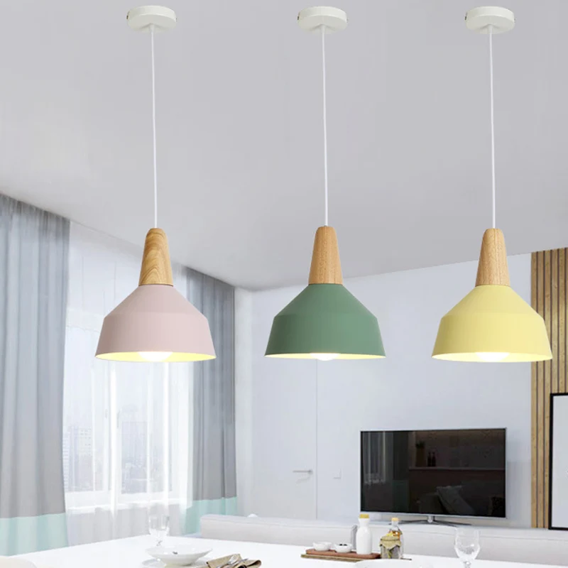 Metalen 1-lichts hanglamp Scandinavische stijl restaurant plafondhanglamp met houten blad Clearhalo