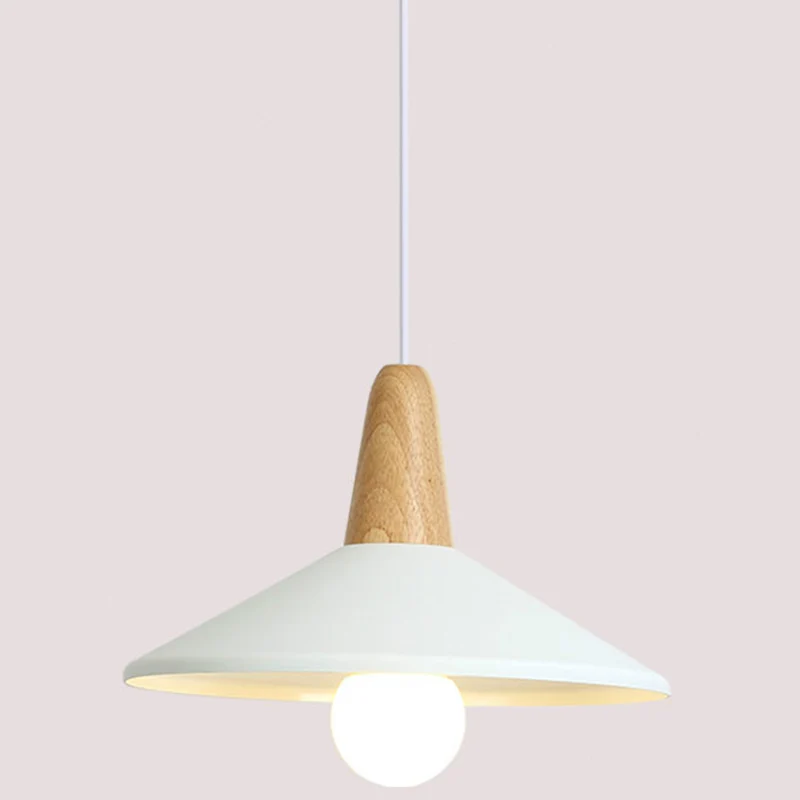 Metalen 1-lichts hanglamp Scandinavische stijl restaurant plafondhanglamp met houten blad Clearhalo
