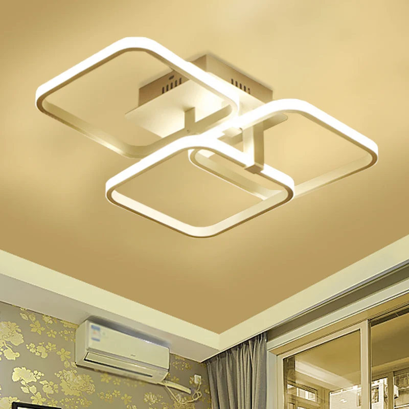 Metalen 3-vierkante semi-gemonteerde verlichting, eigentijds 3-kops wit, dichtbij plafond lichtarmatuur Clearhalo