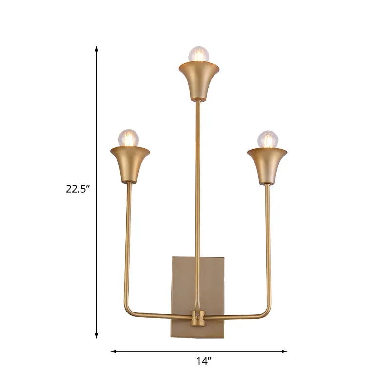 Metalen bel schans lichtarmatuur luxe 3 lampen slaapkamer wandgemonteerde verlichting goud met rechte arm Clearhalo