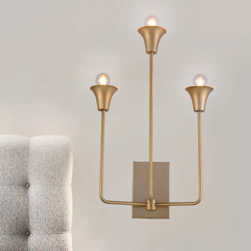 Metalen bel schans lichtarmatuur luxe 3 lampen slaapkamer wandgemonteerde verlichting goud met rechte arm Clearhalo