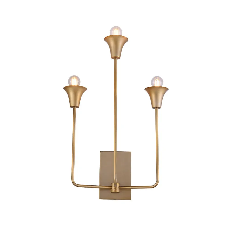 Metalen bel schans lichtarmatuur luxe 3 lampen slaapkamer wandgemonteerde verlichting goud met rechte arm Clearhalo