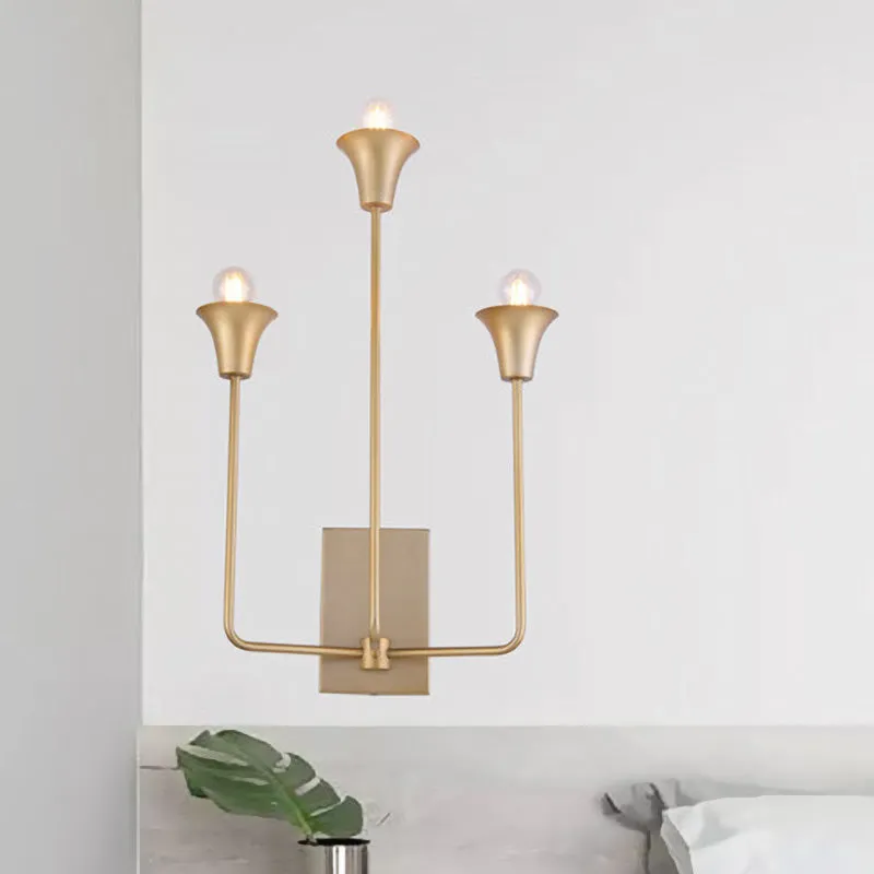 Metalen bel schans lichtarmatuur luxe 3 lampen slaapkamer wandgemonteerde verlichting goud met rechte arm Clearhalo