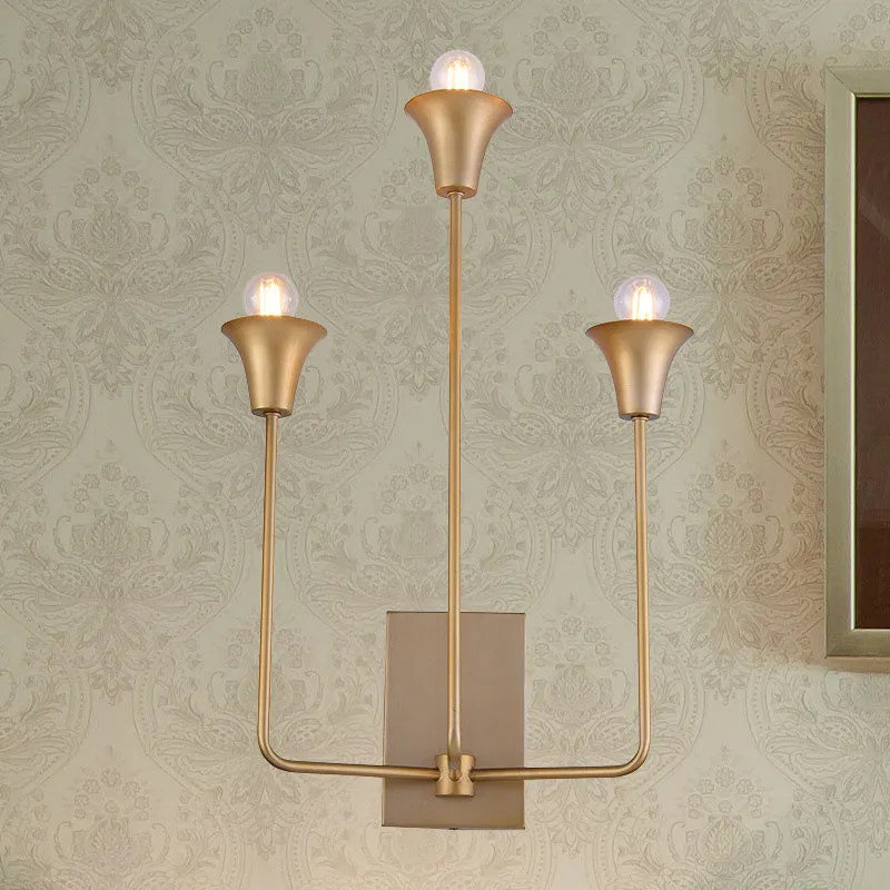 Metalen bel schans lichtarmatuur luxe 3 lampen slaapkamer wandgemonteerde verlichting goud met rechte arm Clearhalo