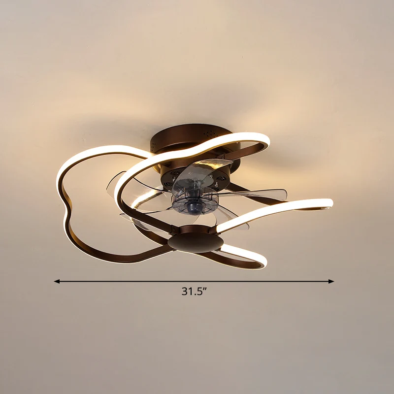 Metalen bloem semi-inbouw plafondlamp moderne afstandsbediening 5-bladige LED-ventilatorlamp Clearhalo